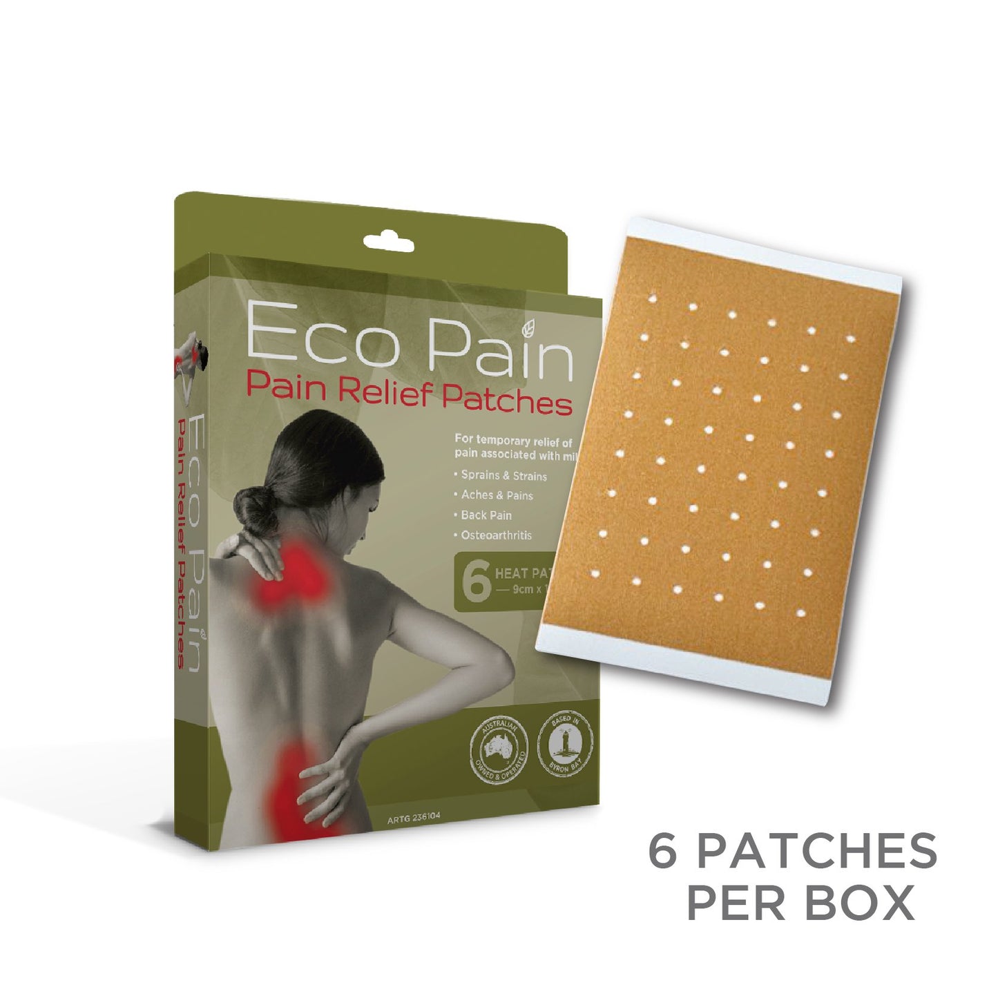 Byron Naturals Eco Pain Eze Pain Relief Patches (6), Heat Patches 9cm x 13cm