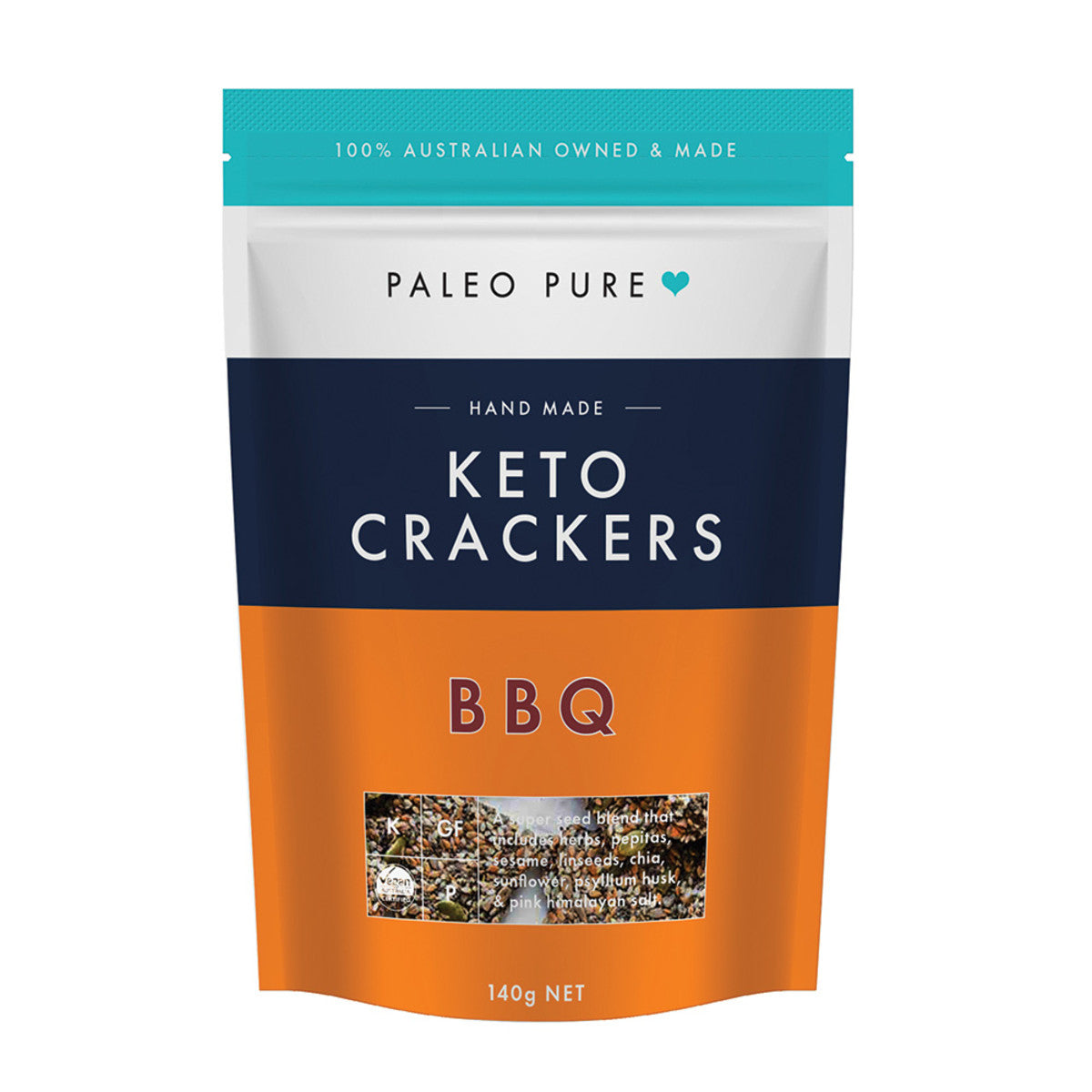 Paleo Pure Keto Crackers 140gm, BBQ Flavour