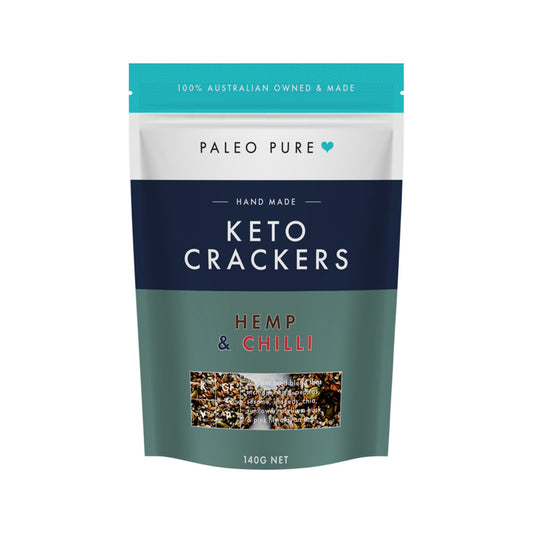 Paleo Pure Keto Crackers 140gm, Hemp & Chilli Flavour