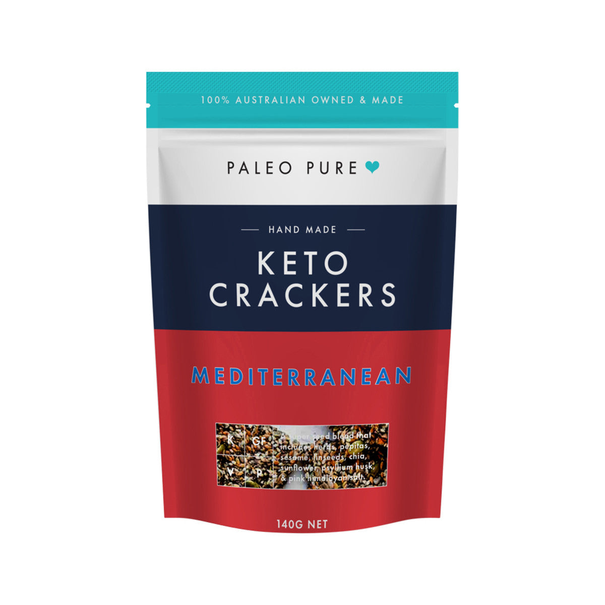 Paleo Pure Keto Crackers 140gm, Mediterranean Flavour