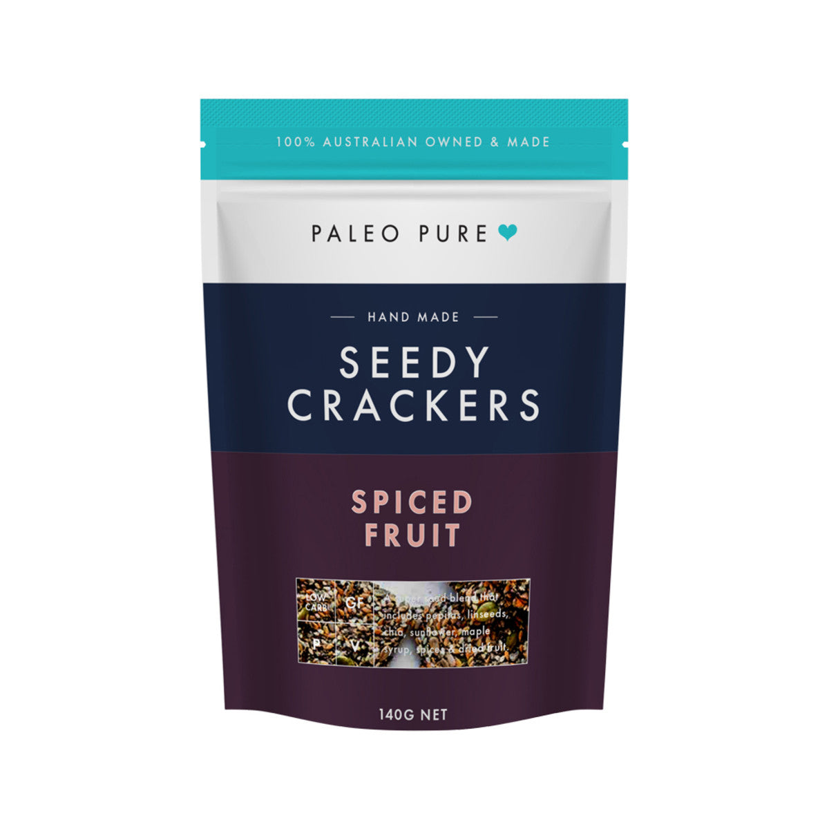 Paleo Pure Seedy Crackers 140gm, Spiced Fruit Flavour