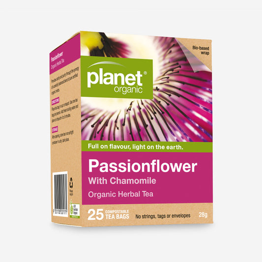 Planet Organic Herbal Tea 25 Tea Bags, Passionflower With Chamomile; Natural Clarity & Purity