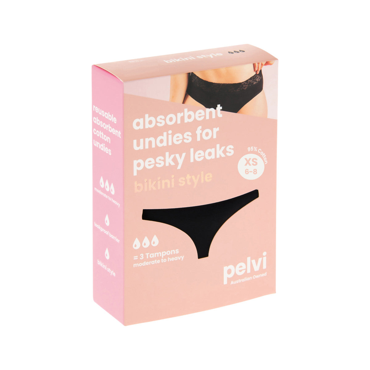 Pelvi Leakproof Underwear Bikini Black, Sizes XSmall, Small, Medium, L –  Health Nuts Australia