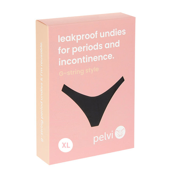 Pelvi Leakproof Underwear G-String Black, Sizes XSmall, Small, Medium, Large & XLarge