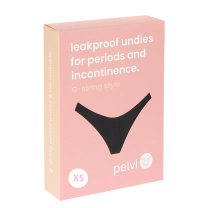 Pelvi Leakproof Underwear G-String Black, Sizes XSmall, Small, Medium, Large & XLarge