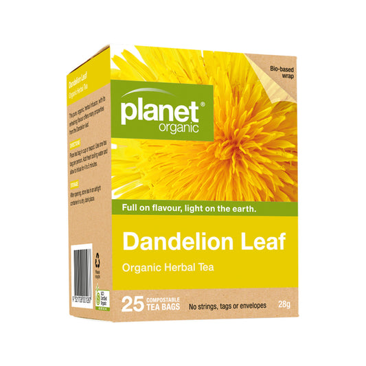 Planet Organic Dandelion Leaf 25 Herbal Tea Bags, Caffeine Free & Certified Organic