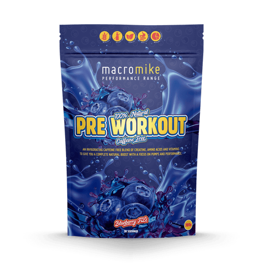 Macro Mike 100% Natural Performance Caffeine Free Pre-Workout 300g, Blueberry Fizz Flavour