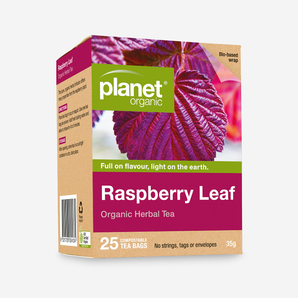 Planet Organic Herbal Tea 25 Tea Bags, Raspberry Leaf; Soothing & Nourishing