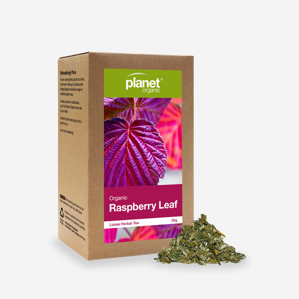 Planet Organic Herbal Tea Loose Leaf 35g, Raspberry Leaf; Anti-Inflammatory & Anti-Oxidising