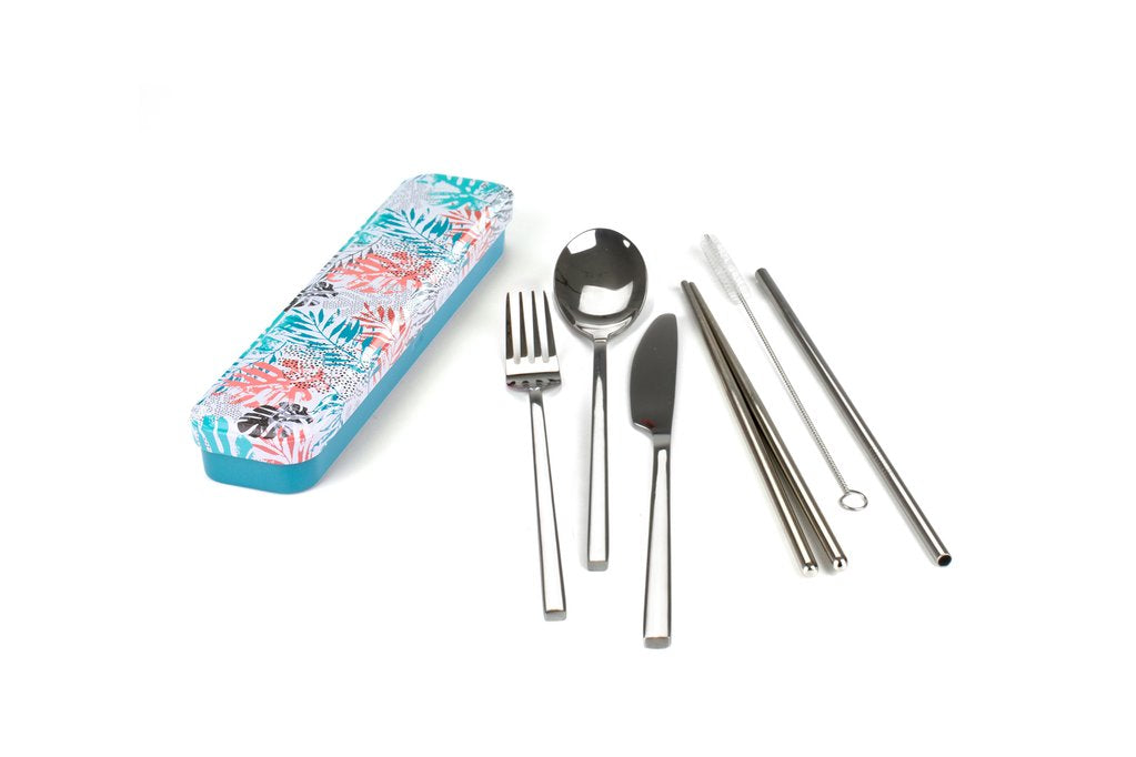 Retro Kitchen Carry Your Cutlery; Stainless Steel Cutlery Set, Palm Frond Pattern