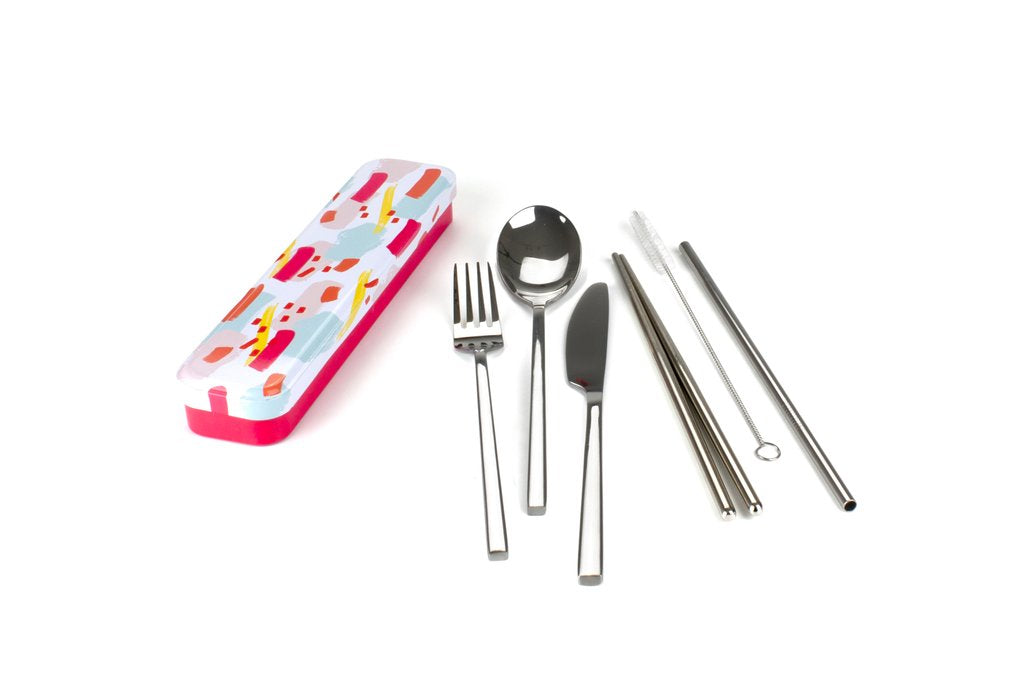 Retro Kitchen Carry Your Cutlery; Stainless Steel Cutlery Set, Colour Splash Pattern