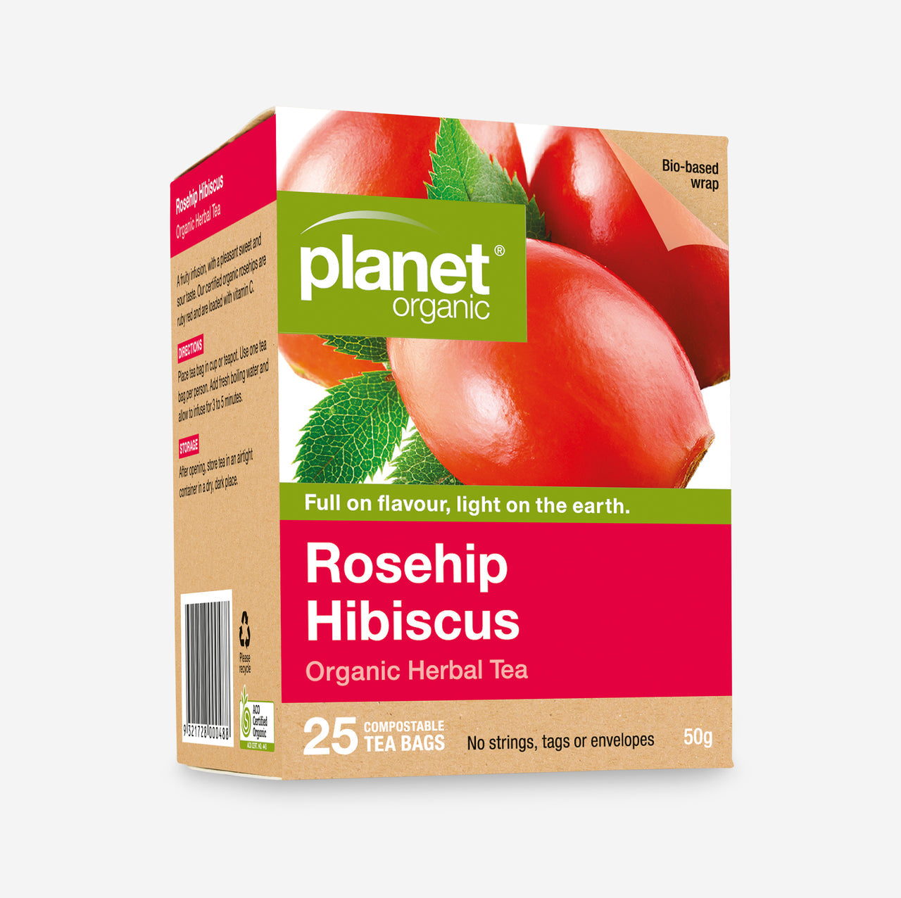 Planet Organic Herbal Tea 25 Tea Bags, Rosehip Hibiscus; A Fruity Infusion With A Sweet & Sour Taste