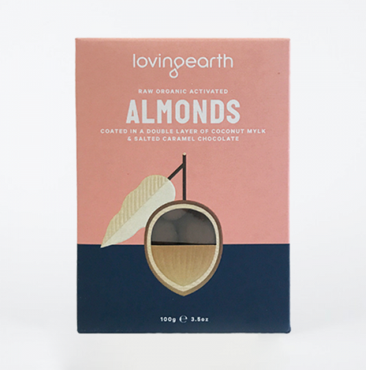 Loving Earth Almonds Coated in Coconut Mylk & Salted Caramel Choc 100g, Activated & Certified Organic