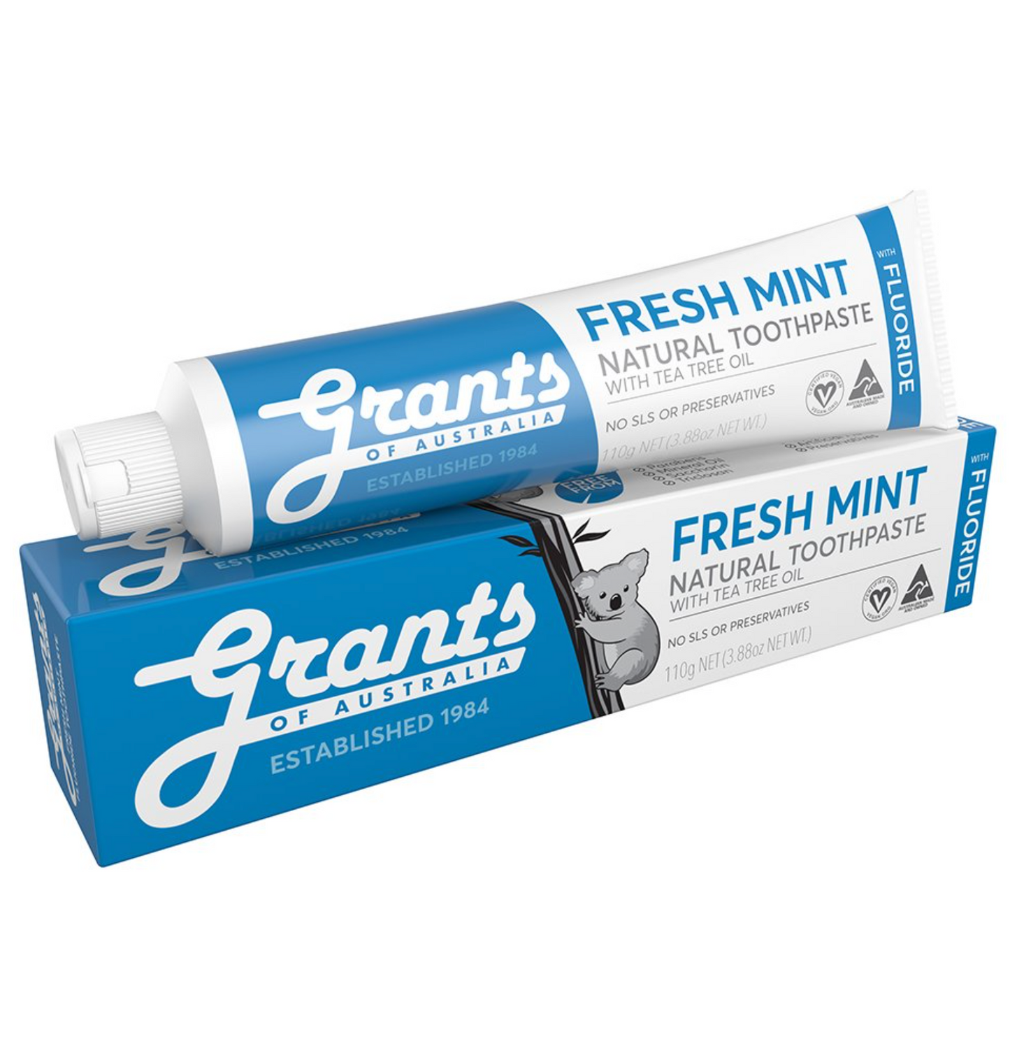 Grants Natural Toothpaste 110g, Fresh Mint With Tea Tree Oil, Contains Fluoride