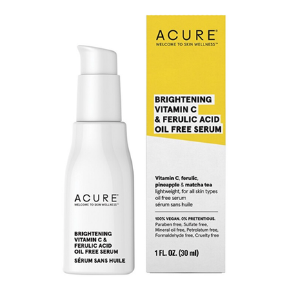 Acure Brightening Vit C Serum 30ml, With Ferulic, Pineapple & Matcha Tea For All Skin Types