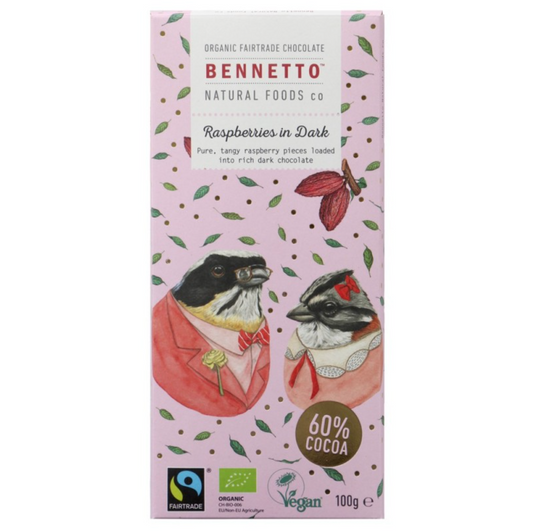 Bennetto Organic Dark Chocolate 100g, Raspberries Flavour