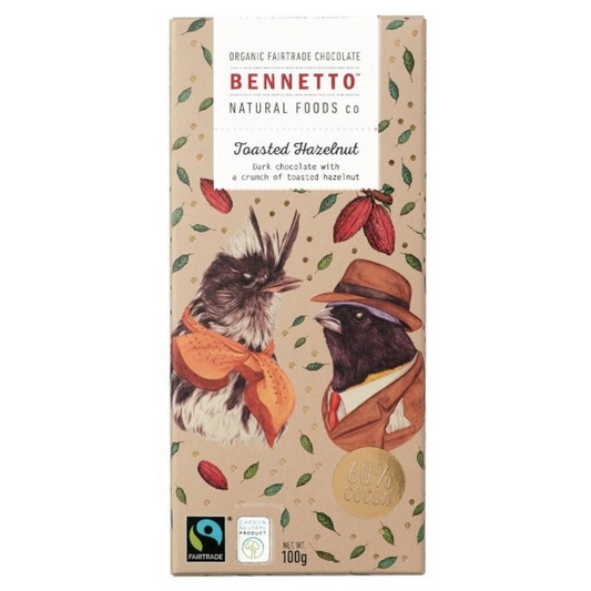 Bennetto Organic Dark Chocolate 100g, Toasted Hazelnut Flavour