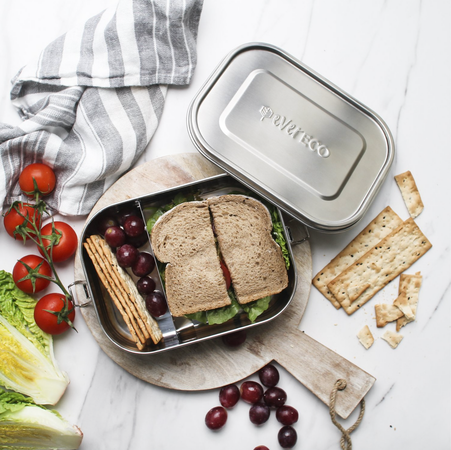 Ever Eco Stainless Steel Bento Lunch Box 1400ml, Two Compartments With A Removable Divider