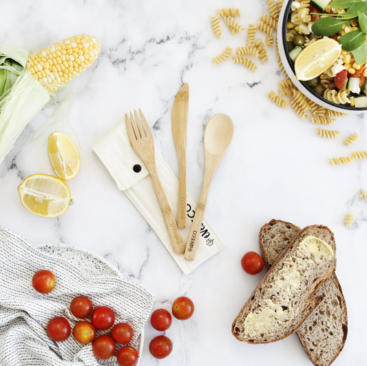 Ever Eco Bamboo Cutlery Set With Cotton Pouch, Sustainable & Convenient
