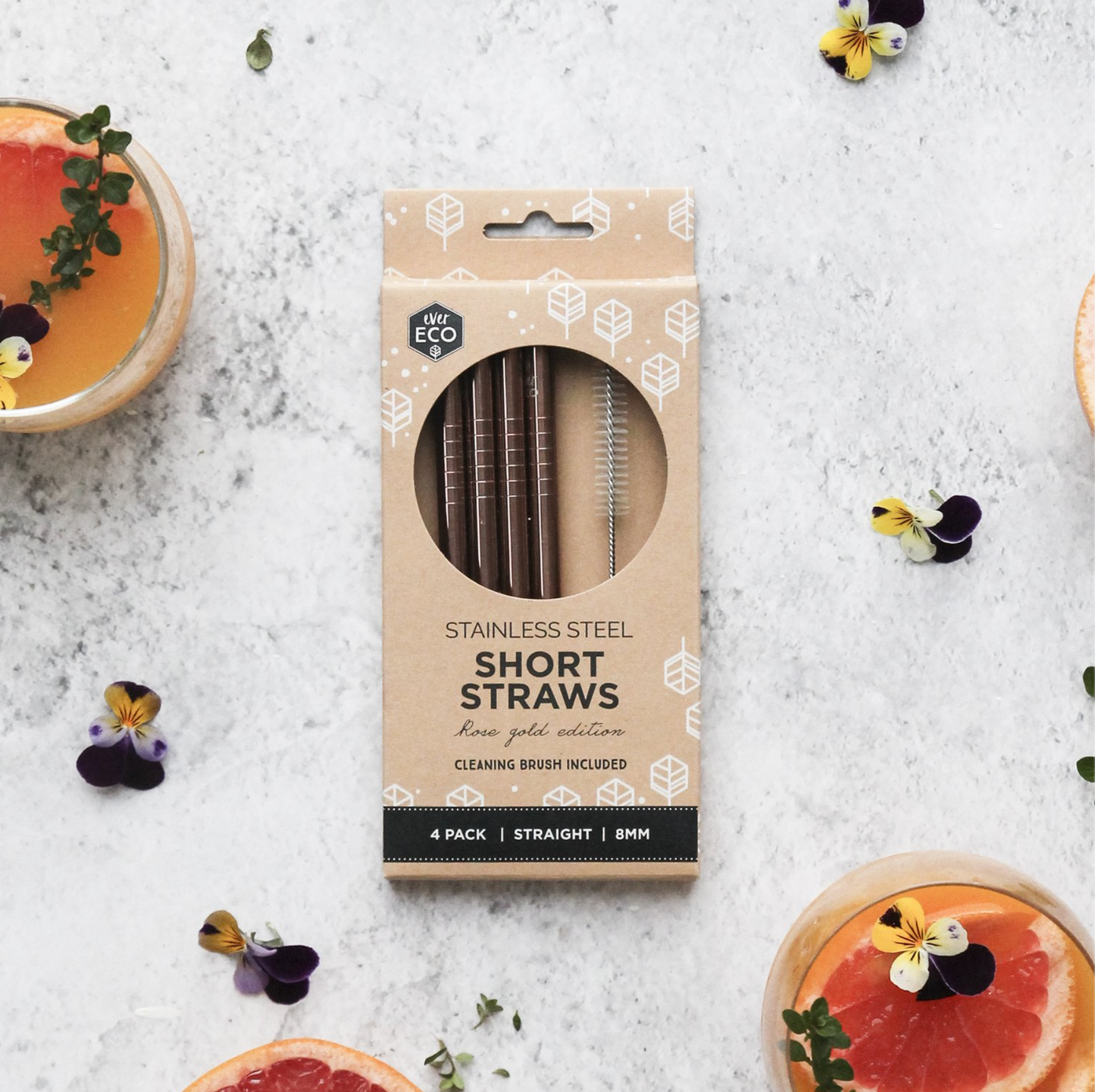 Ever Eco Rose Gold Smoothie Straws 4 Pack, Straight