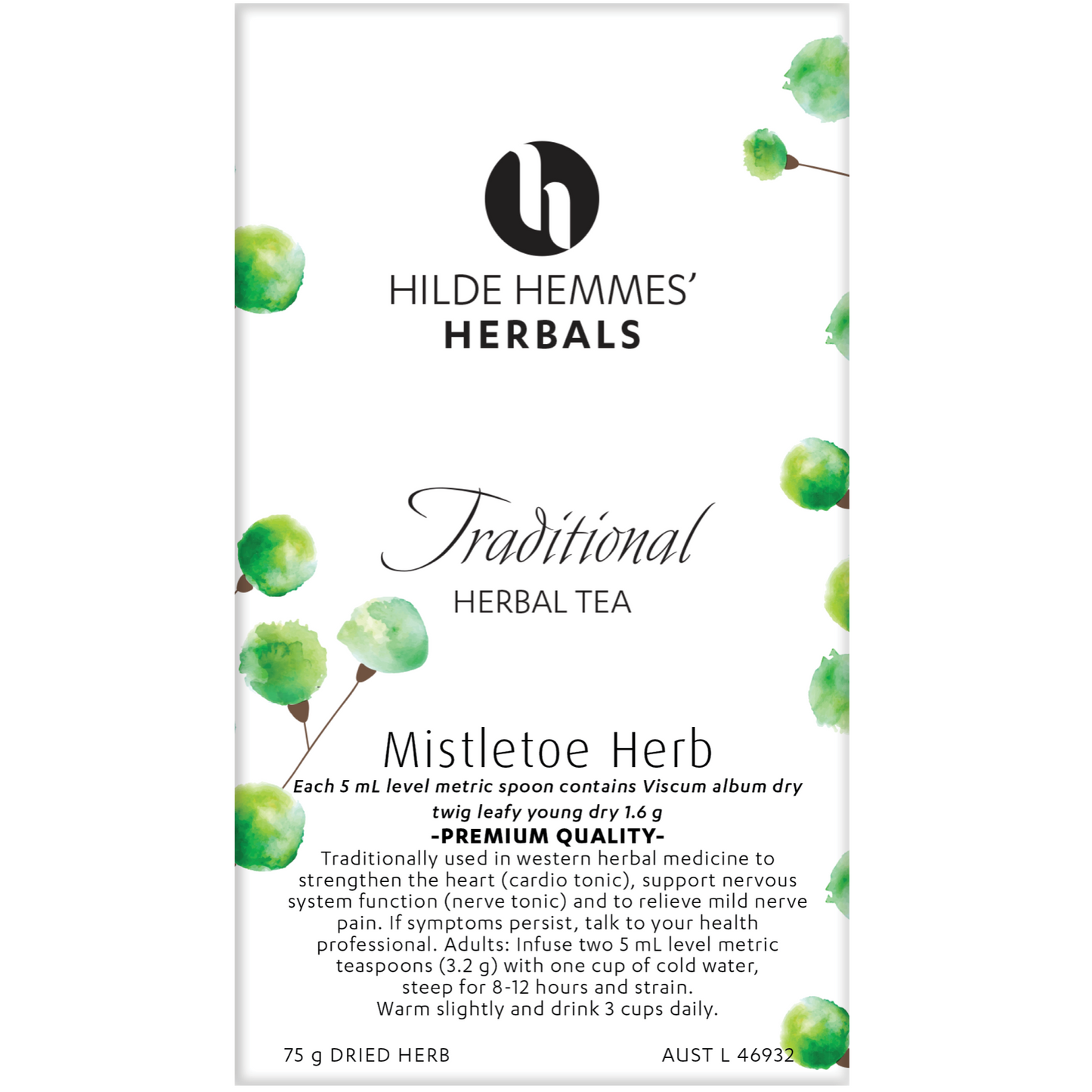 Hilde Hemmes Herbal's Loose Leaf Tea 75g, Mistletoe; Strengthen The Heart & Support The Nervous System