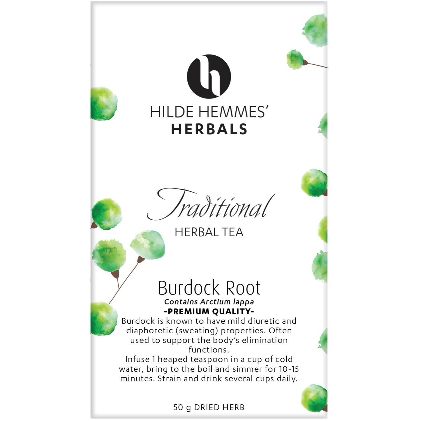 Hilde Hemmes' Herbals Burdock Root Tea 50g, Loose Root Diuretic & Diaphoretic Properties