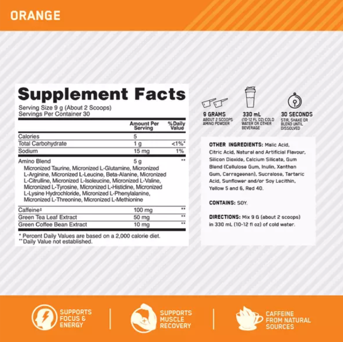 Optimum Nutrition Amin.O. Energy 30 Or 65 Servings, Orange Flavour
