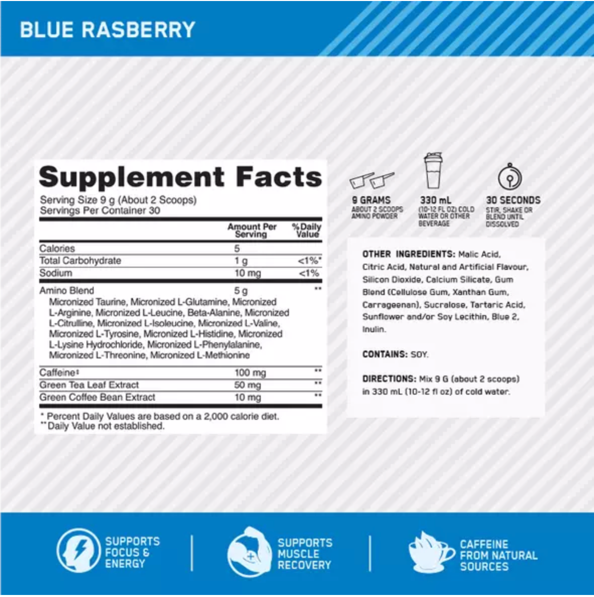 Optimum Nutrition Amin.O. Energy 30 Or 65 Servings, Blue Raspberry Flavour