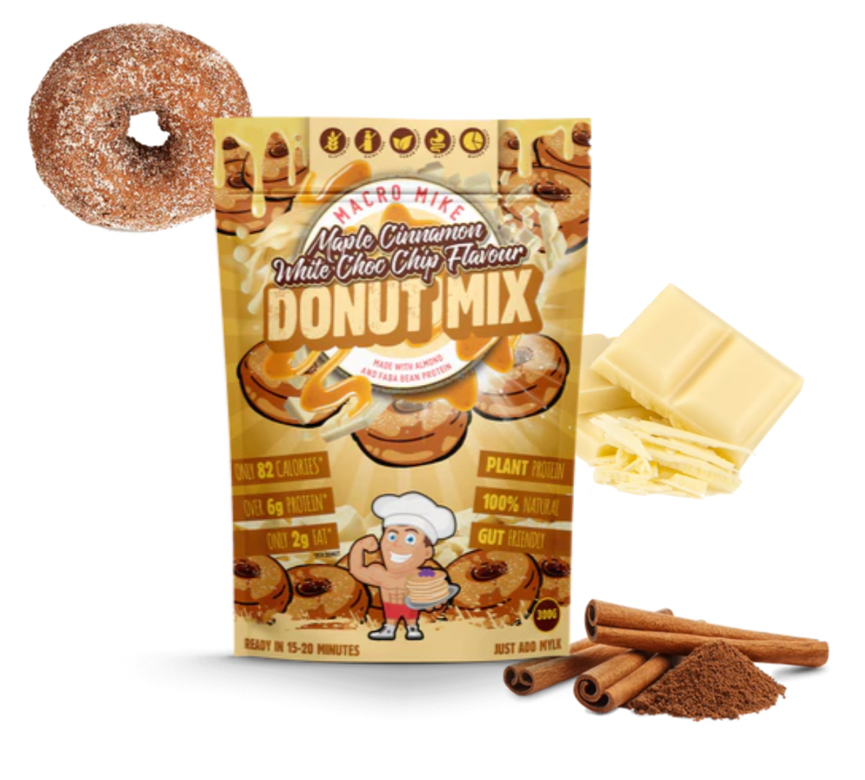Macro Mike Protein Donut Baking Mix 300g, Maple Cinnamon White Choc Chip Flavour