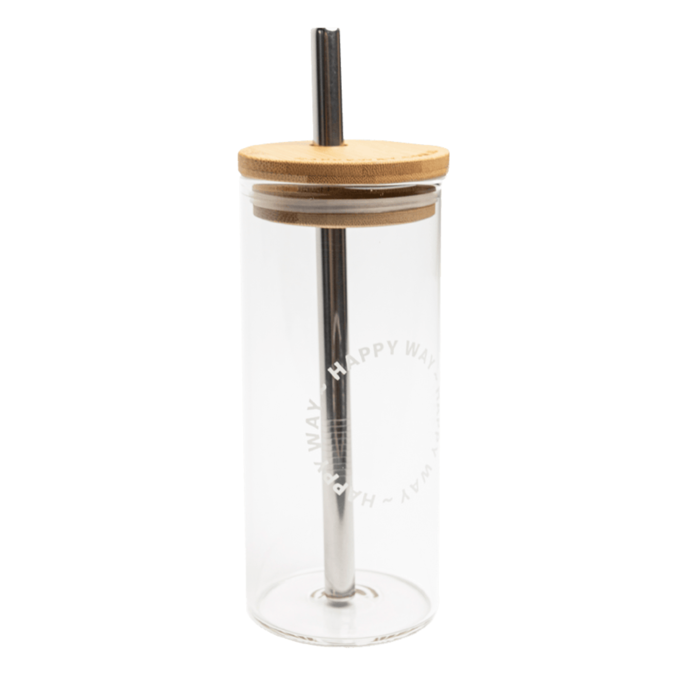 Happy Way Glass Tumbler with Stainless Steel Straw 580ml