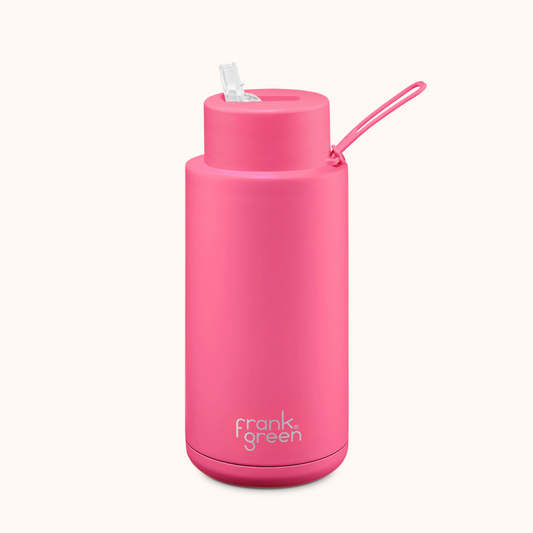 Frank Green Ceramic Reusable Bottle 34oz, Neon Pink