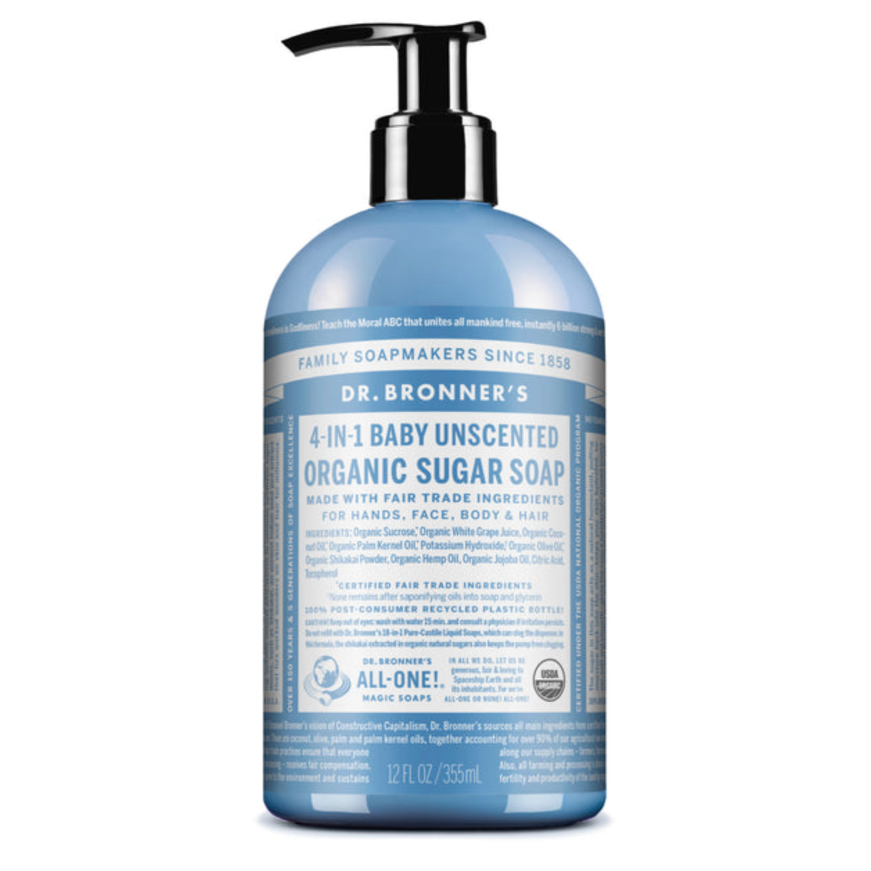 Dr Bronner's Organic Sugar Soap 355ml Or 710ml, Baby Unscented