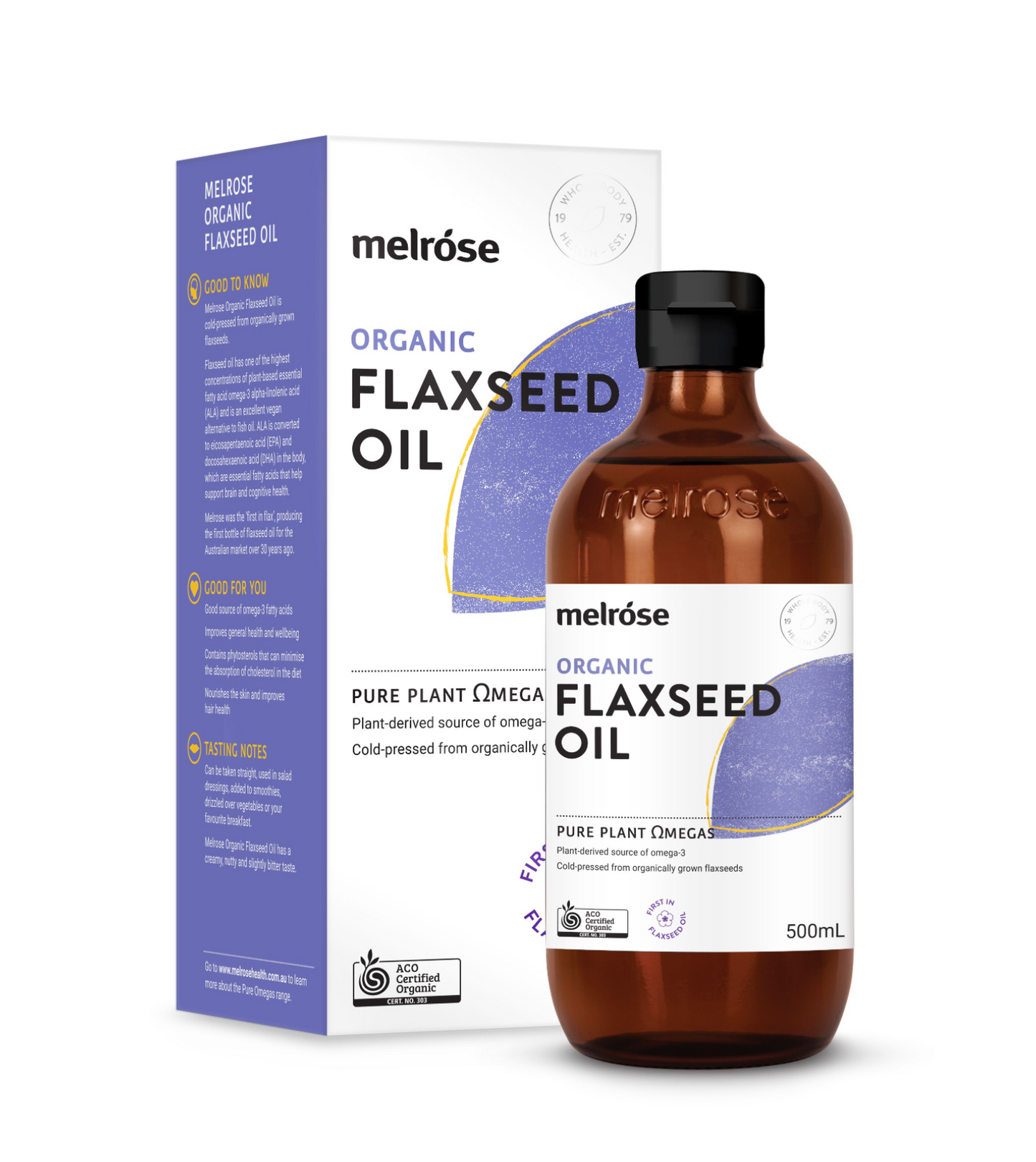 Melrose Organic Flaxseed Oil 200ml Or 500ml, Certified Organic