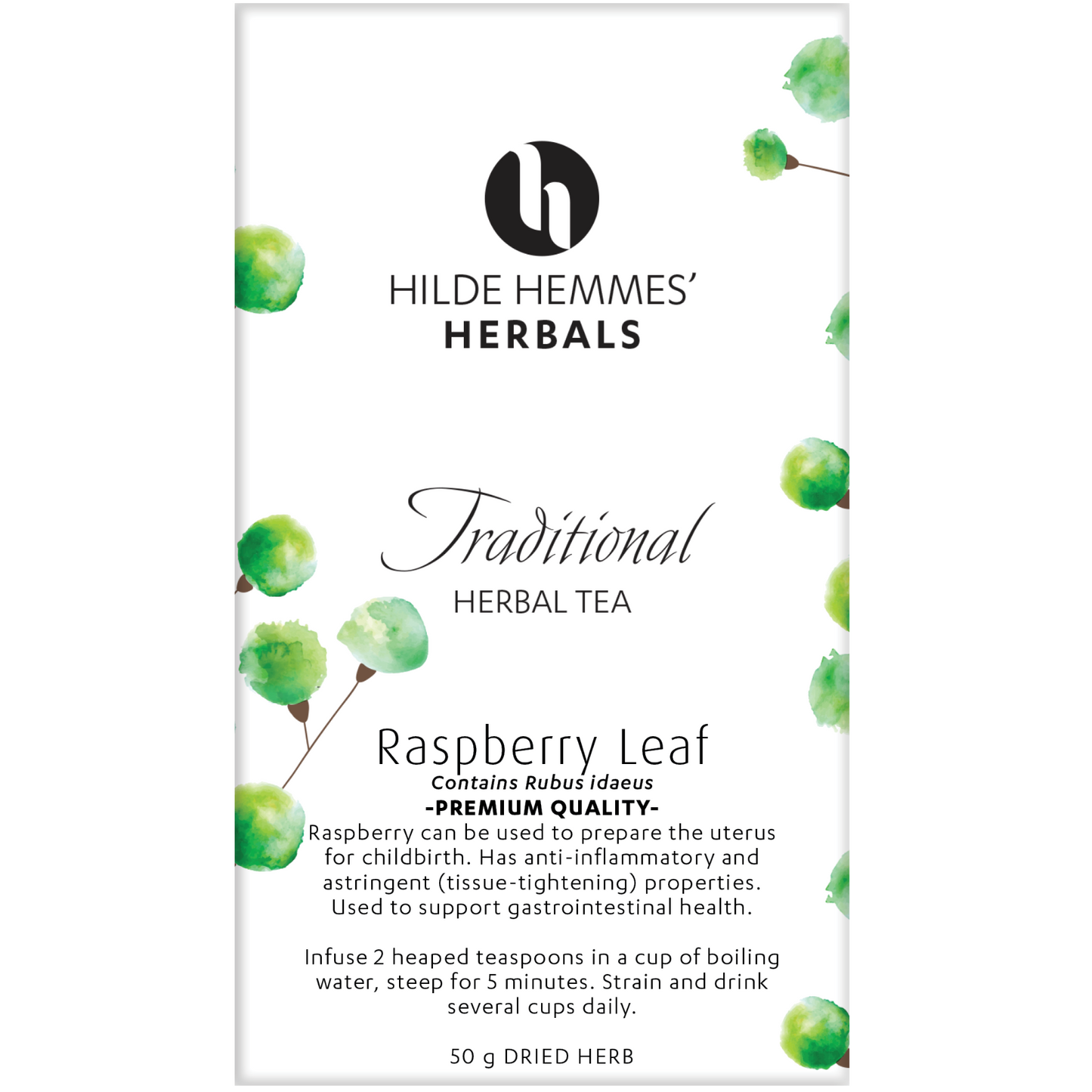 Hilde Hemmes Herbal's Tea 50g (Loose Leaf) Or 30 Tea Bags, Raspberry Leaf
