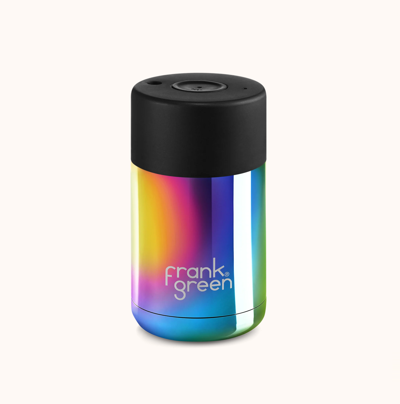 Frank Green Ceramic Reusable Cup Chrome Collection 10oz, Metallic Rainbow (Push Lid)
