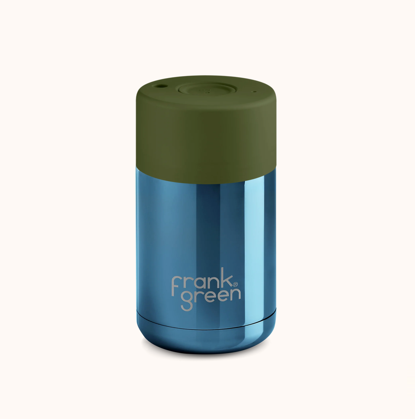 Frank Green Ceramic Reusable Cup Chrome Collection 10oz, Metallic Blue (Push Lid)