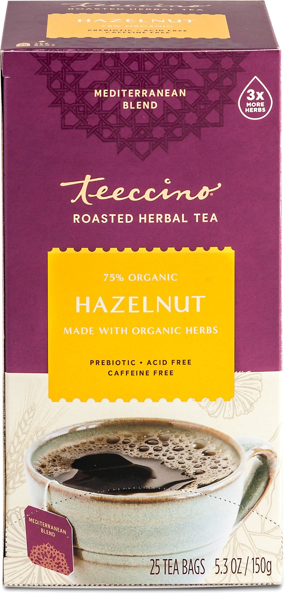 Teeccino Mediterranean Herbal Tea 10 Or 25 Tea Bags, Hazelnut Flavour Caffeine-Free