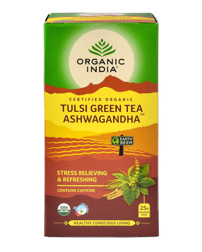 Organic India Wellness Tea Tulsi Ashwagandha, 25 Herbal Tea Bags; Certified Organic