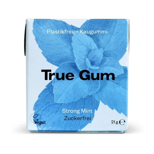 True Gum Plastic & Sugar Free Gum Single Pack (21g) Or A Box Of 24, Strong Mint Flavour Plastic Free Packaging