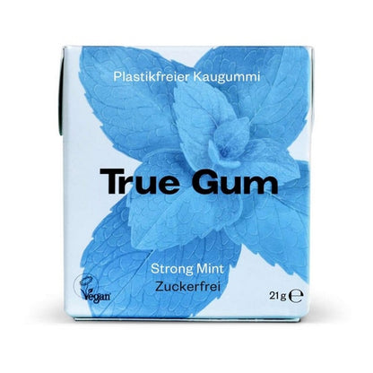 True Gum Plastic & Sugar Free Gum Single Pack (21g) Or A Box Of 24, Strong Mint Flavour Plastic Free Packaging