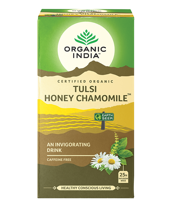 Organic India Wellness Tea Tulsi Honey Chamomile, 25 Herbal Tea Bags; Certified Organic