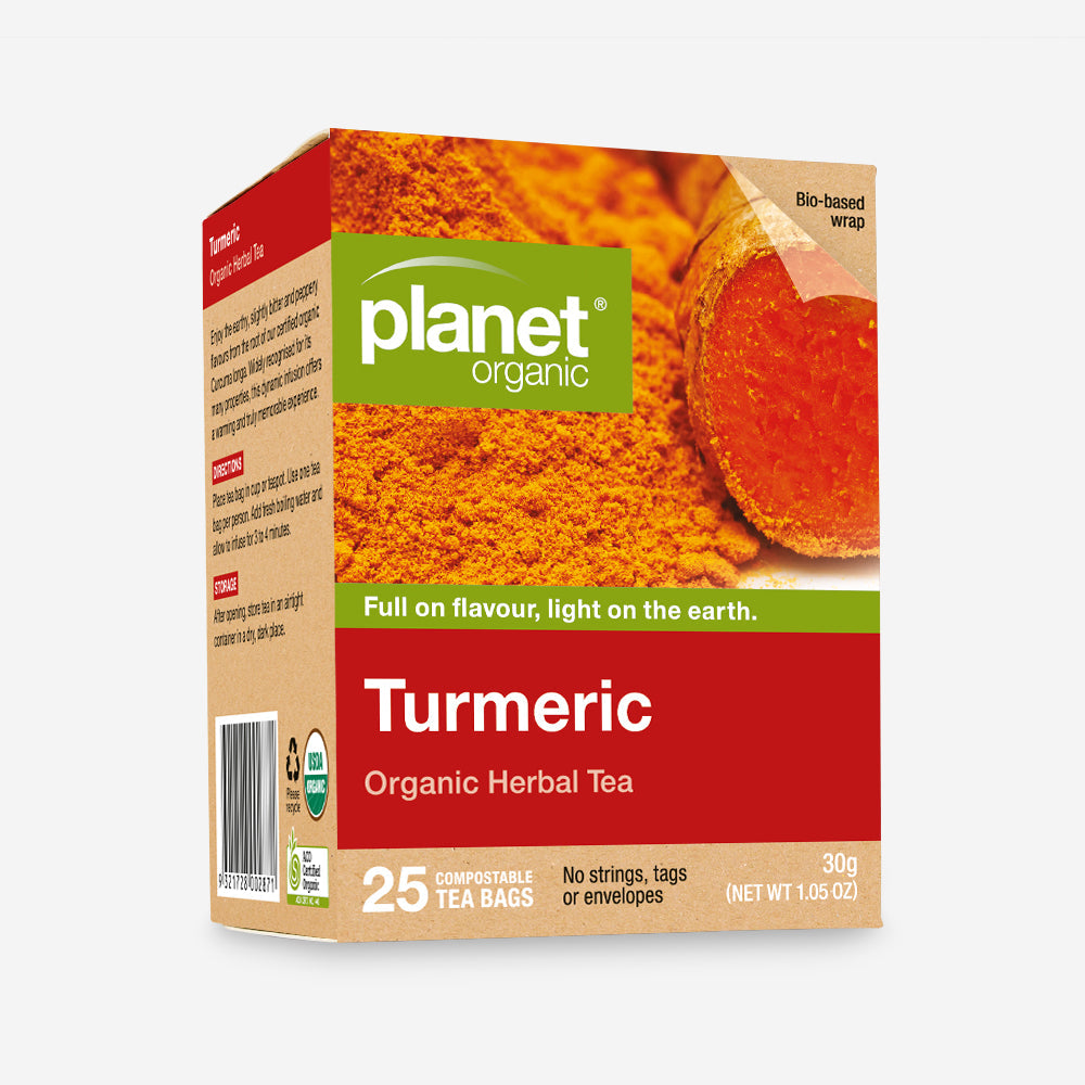 Planet Organic Herbal Tea 25 Tea Bags, Turmeric; Earthy Undertones To Warm & Refresh