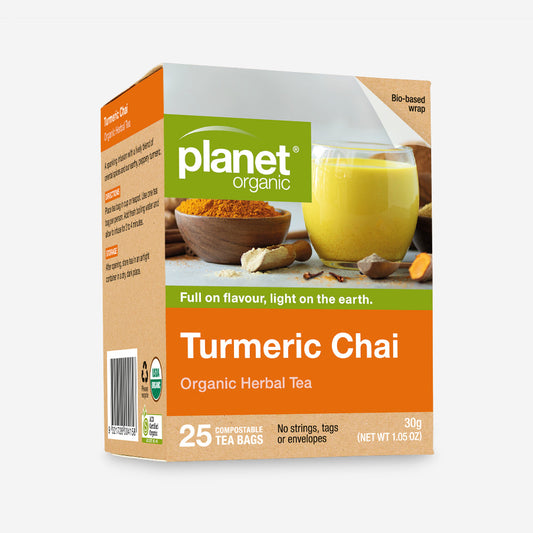 Planet Organic Herbal Tea 25 Tea Bags, Turmeric Chai; With A Lively Blend Of Oriental Spices