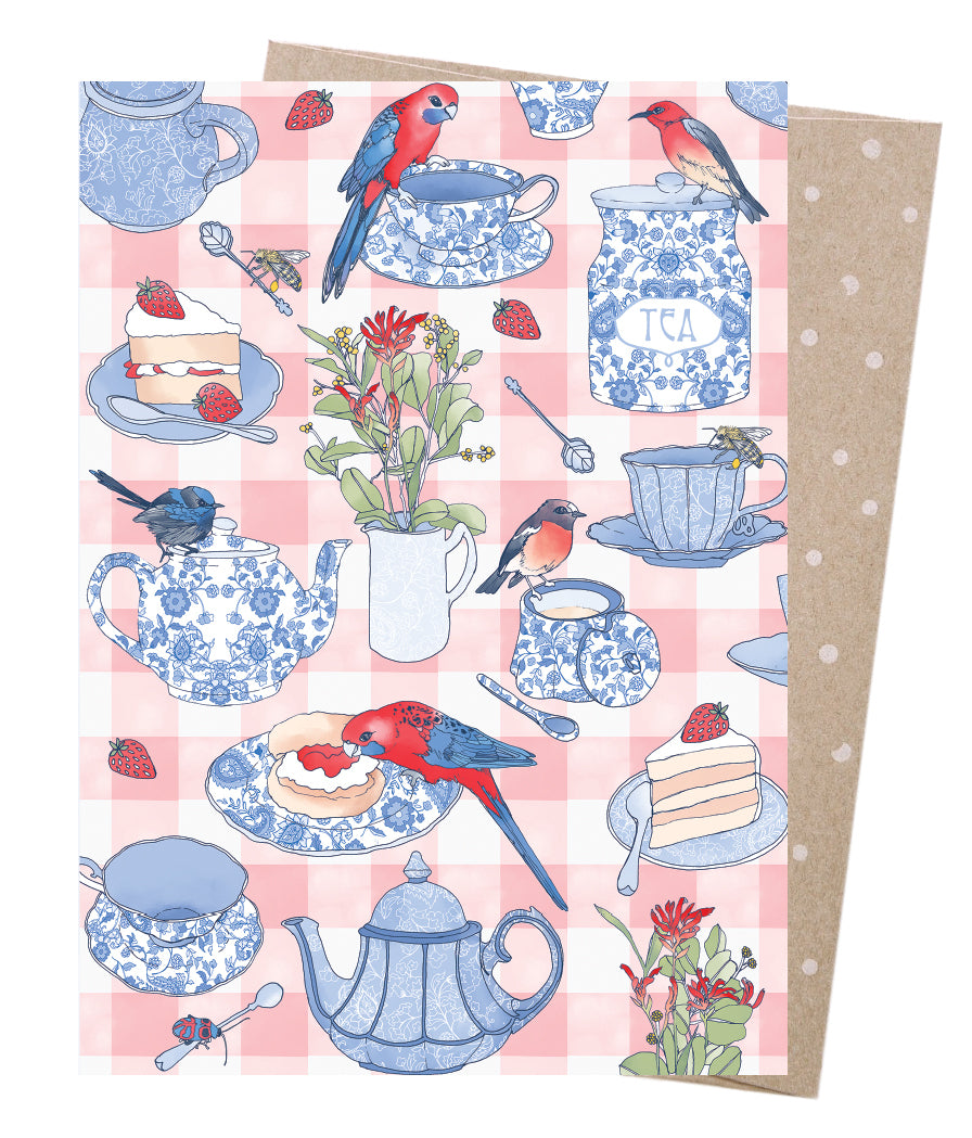 Earth Greetings Afternoon Tea Card, Victoria McGrane Collection (Includes One Card & One Kraft Envelope)
