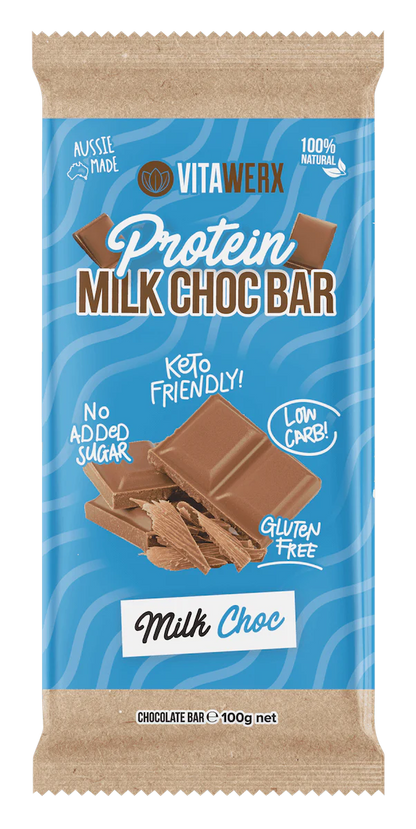 Vitawerx Protein Milk Chocolate Bar, Single 100g Or A Box of 12x 100g