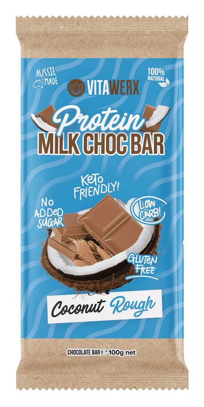 Vitawerx Protein Milk Chocolate Bar Coconut Rough, Single 100g Or A Box of 12x100g