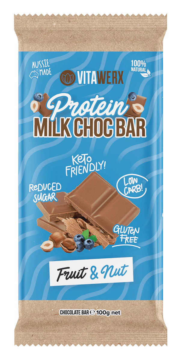 Vitawerx Protein Milk Chocolate Bar Fruit & Nut, Single 100g Or A Box of 12x100g