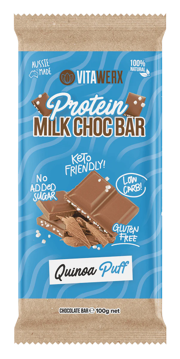 Vitawerx Protein Milk Chocolate Bar Quinoa Puff, Single 100g Or A Box of 12x100g