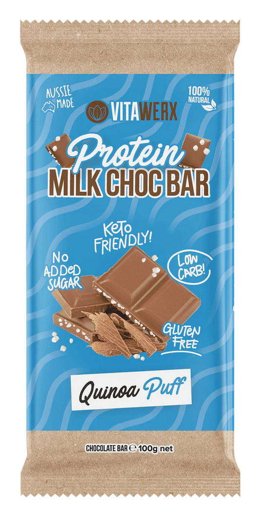 Vitawerx Protein Milk Chocolate Bar Quinoa Puff, Single 100g Or A Box of 12x100g