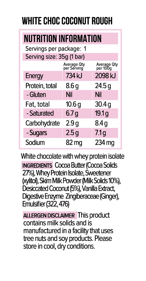 Vitawerx Protein White Chocolate Bar Coconut Rough 100g or Box of 12